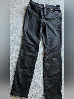 H&M Black Coated Faux Leather Stretch Slim Pants Size 10